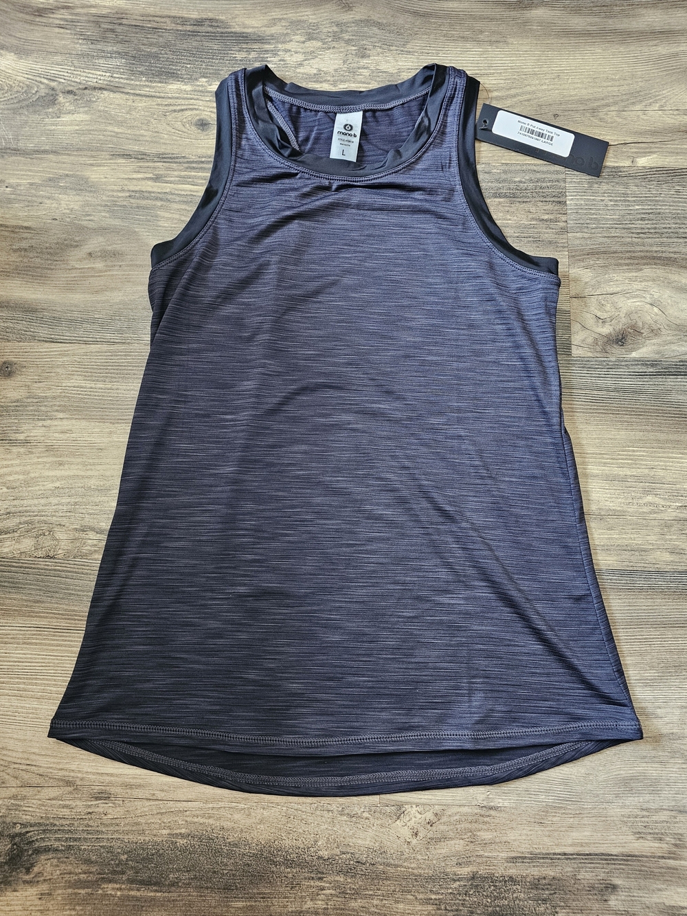 Mono B NWT Tank Top Womens L Gray/Black Heathered Scoop Neck Racerback Stretch